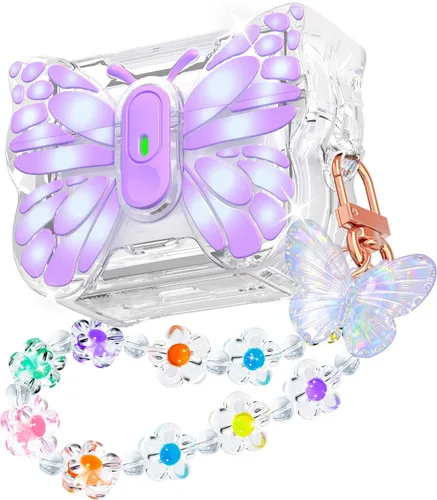 Vista 12 de R-fun Funda para AirPods Pro 2 Butterfly Artistry - Tapa desplegable automática y función de soporte, protección de grado militar de 360°