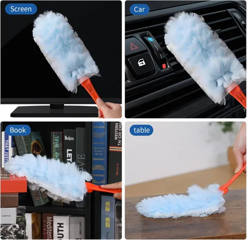 Vista 5 de Qaestfy Plumeros para limpiar el polvo, 20 repuestos, 360 piezas de microfibra esponjosa con mango giratorio de 14 pulgadas, almohadilla de paños