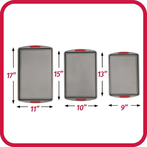 Vista 7 de GoodCook MegaGrip - Juego de 3 bandejas de acero antiadherente multiusos con asas de agarre de silicona, color gris
