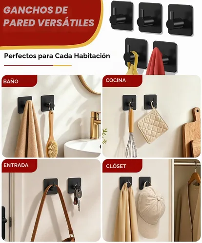 Vista 5 de Auxmir Ganchos Adhesivos de Servicio Pesado 30lb(Máx) Ganchos de Pared, Paquete de 5 Toallero Autoadhesivo Sin Daños, Acero Inoxidable para Abrigo
