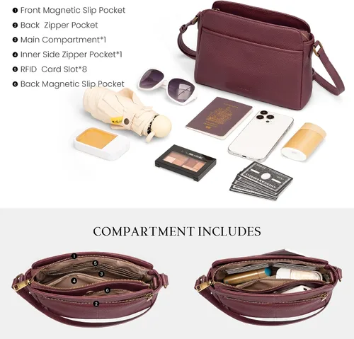 Vista 5 de befen Bolso cruzado antirrobo para mujeres de cuero genuino, bolsos pequeños de hombro cruzados con ranuras para tarjetas RFID
