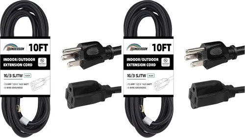 Vista 14 de Cable de Extensión HONDERSON, Certificación UL, Calibre 16, 1 Pie de Largo, Color Negro, 3 Puntas, Resistente, 16/3 SJTW, 13A, Cable de Energía