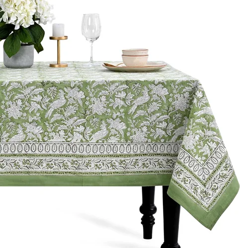 Vista 32 de CPC - Mantel cuadrado 100% algodón, 60 x 60 pulgadas, estampado de bloques indios, mantel para bodas, primavera/verano, barbacoa, verde ágata
