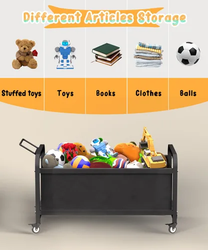 Vista 4 de Caja grande de juguetes para niños de 80 litros con ruedas, organizador de almacenamiento de baúl de juguetes para niños pequeños, niños, niñas