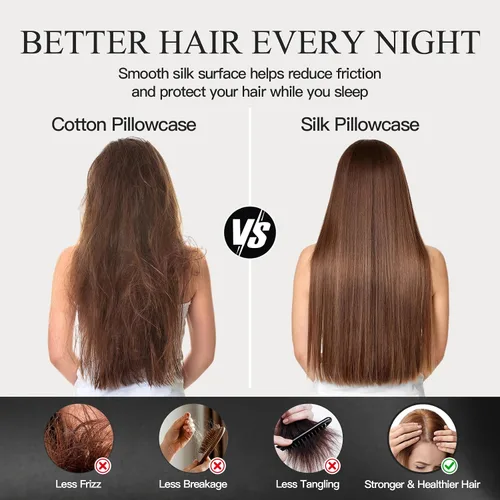 Vista 5 de INSSL - Funda de almohada de seda para mujeres, funda de almohada de seda de morera para cabello y piel, mantente cómoda y transpirable durante