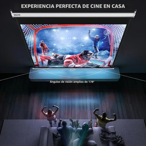 Vista 5 de WASJOYE 100'' Pantalla de Proyector Manual Plegable - Pantalla de Proyección Retráctil 4K HD con Bloqueo Automático - Pantalla de Proyector 16:9
