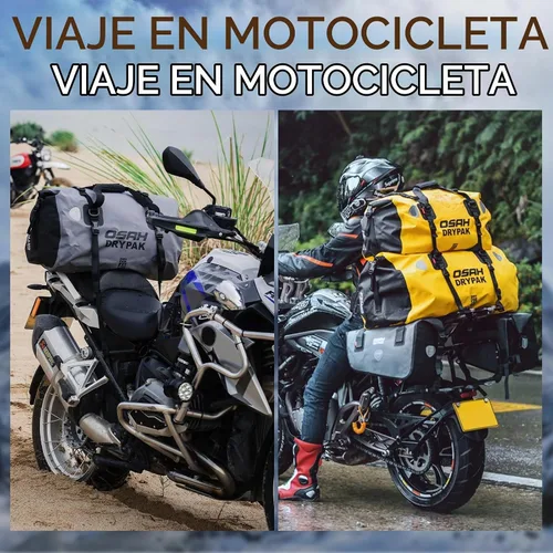 Vista 8 de Bolsa de lona impermeable – Bolsa seca para motocicleta con gran espacio de almacenamiento, bolsas de equipaje impermeables con bolsillo exterior