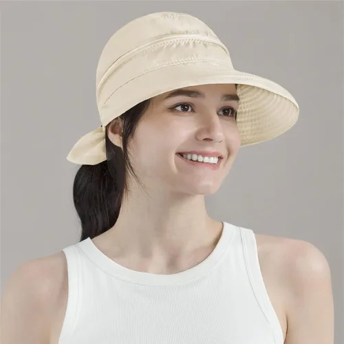 Vista 36 de SUN CUBE Sombrero de sol para mujer para protección UV al aire libre, sombrero de sol de ala ancha, cola de caballo, sombrero de playa convertible
