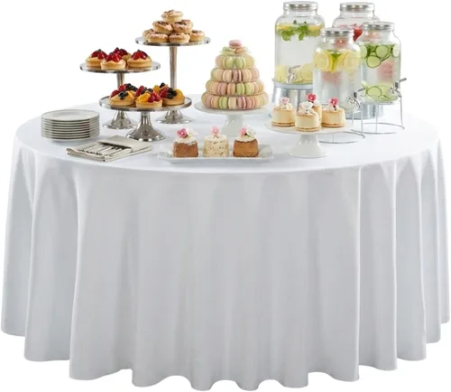 Vista 6 de Restaurantware Table Tek - Manteles redondos de 120 pulgadas para boda, 10 manteles redondos de poliéster blanco lavables sin arrugas