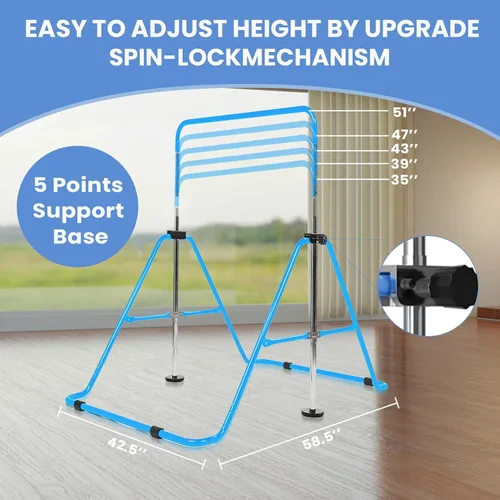 Vista 3 de Gymanstics - Barras para el hogar con anillos para niños y niñas, juego de regalo de entrenamiento de gimnasia, barra de entrenamiento plegable