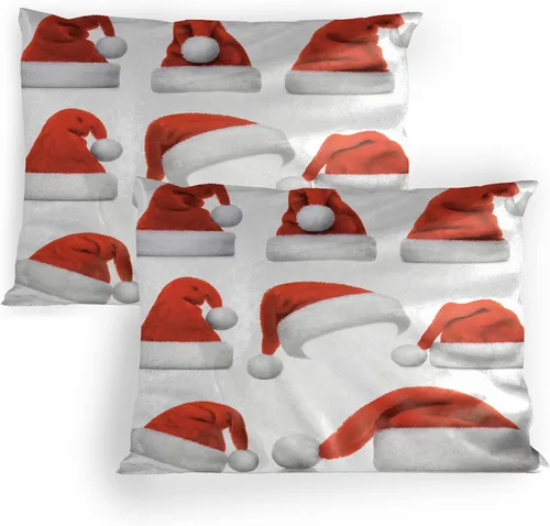 Vista 39 de Ambesonne Juego de 2 fundas de almohada navideñas, diseño de estrellas de Navidad y copos de nieve, letras retro, ropa de cama de microfibra