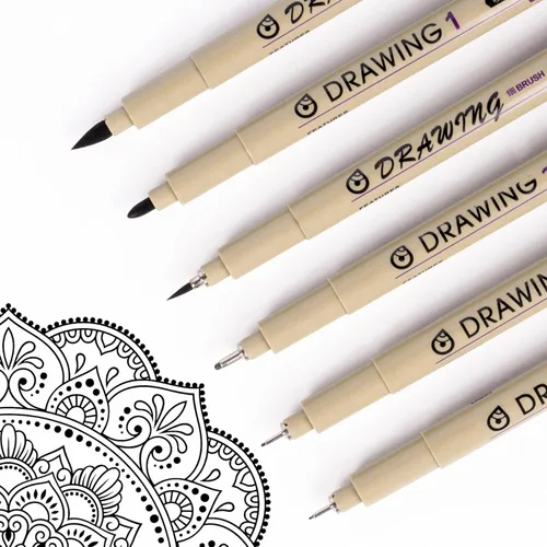Vista 11 de Fineliner - Juego de 12 bolígrafos negros, bolígrafos de dibujo técnico para artistas, bolígrafos de caligrafía sin sangrado, pincel de tinta