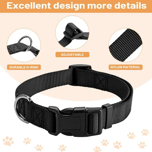 Vista 3 de Collar ajustable de nailon negro para perro, collar martingala para perros con hebilla de liberación rápida, collar clásico para mascotas
