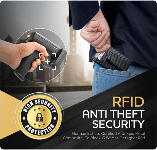 Vista 60 de Billetera de cuero con clip para dinero, bolsillo frontal delgado, bloqueo RFID con imán súper fuerte