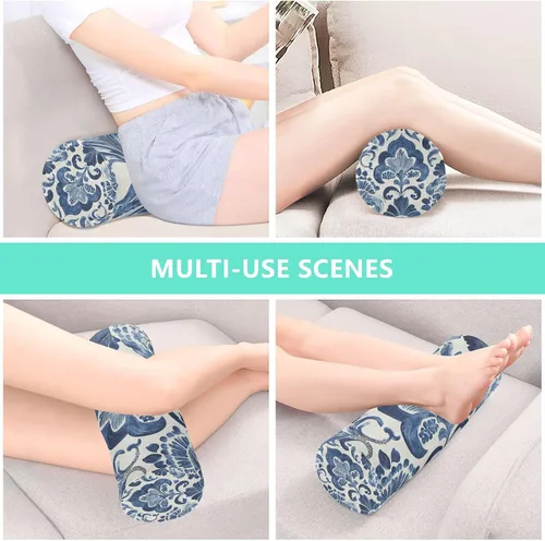 Vista 7 de Kigai Cervical Pillow for Neck Pain Relief Blue and White Pattern Neck Roll Memory Foam Pillow Round Cervical Bolster Pillow for Legs Bed Head Back