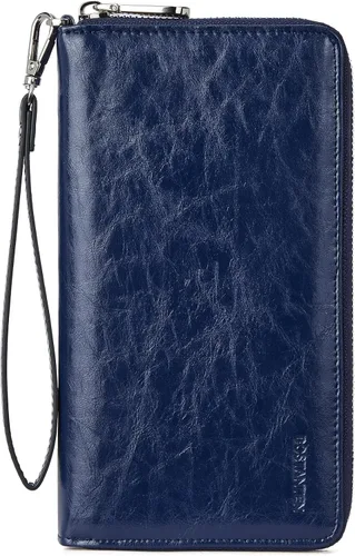 Vista 12 de BOSTANTEN - Cartera de cuero para mujer, bloqueo de identificación por radio frecuencia (RFID), cierre de cremallera alrededor, tarjetero, cartera