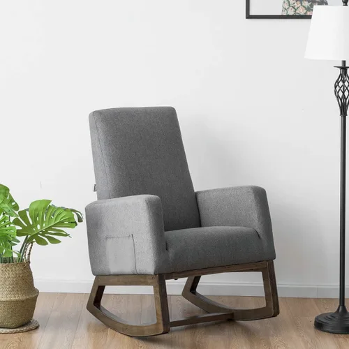 Vista 2 de GIANTEX Mecedora tapizada para sala de estar con respaldo y asiento acolchados, base de madera, mecedora para guardería, oficina en casa y uso Gris