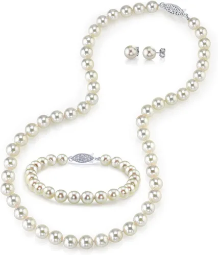 Vista 6 de The Pearl Source Juego de collar de perlas cultivadas Akoya de oro de 14 quilates de 6.5 a 0.276in de longitud de princesa para mujer, Perla, Perla
