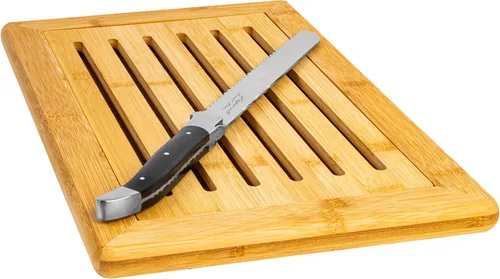 Vista 2 de French Home Laguiole - Cuchillo de pan de madera de Pakka negro con tabla de pan de bambú