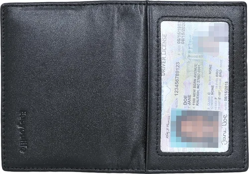 Vista 6 de Billetera delgada de cuero auténtico con bolsillo frontal, espacio para identificación y tarjetero con tecnología RFID