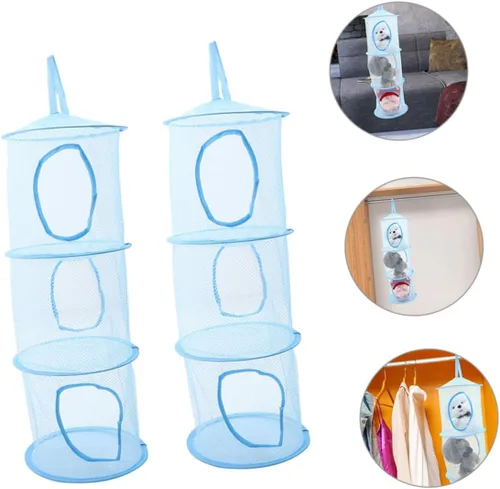 Vista 7 de Hemoton 2 redes de almacenamiento de animales de peluche, organizadores plegables para habitación de niños y niñas, prácticas hamacas colgantes
