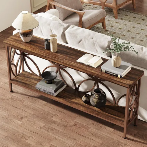 Vista 7 de Tribesigns - Mesa de sofá estrecha de 70.9 pulgadas, mesa de sofá larga industrial detrás del sofá, mesa consola de entrada con almacenamiento