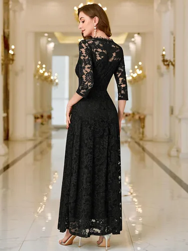 Vista 4 de MISSMAY Vestido largo formal de encaje floral con mangas 23 para dama de honor