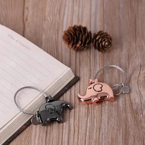 Vista 5 de LIANGLIN WU llavero para mujeres y hombres, mini novedad elefante pareja bloqueo candado de seguridad sin llaves sin contraseña lindo amante llavero