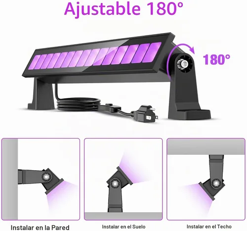 Vista 5 de Barra de luz LED negra de 45 W, luces negras para fiesta brillante, luz negra impermeable con enchufe e interruptor, luz de Halloween