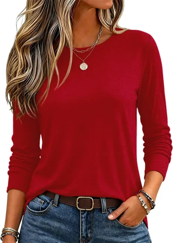 Vista 7 de Zeagoo Paquete de 3 camisetas de manga larga para mujer, estilo casual, suave, cuello redondo, básicas, ropa de otoño Z Rayas Azul 273