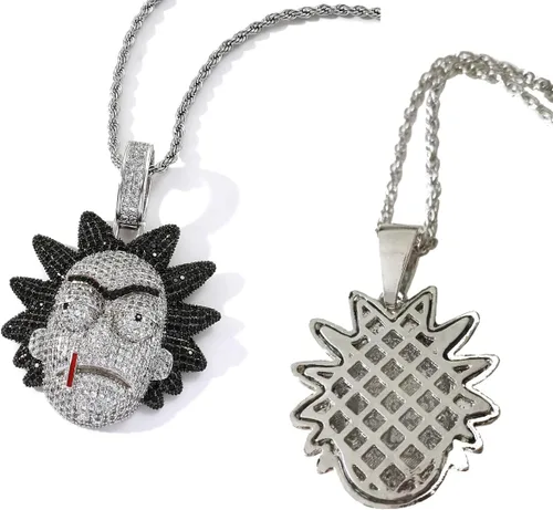 Vista 3 de Rick Colgante Rick N Morty Collar Personaje Micro incrustado Zircon Hip Hop Cadena Collar