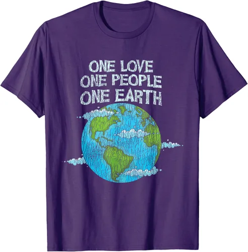 Vista 52 de Vintage One Love One People Planet Cambio climático Día de la Tierra Camiseta Negro
