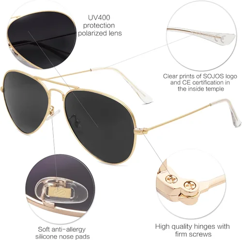 Vista 4 de SOJOS Classic Aviator Polarized Sunglasses for Men Women Vintage Retro