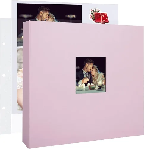 Vista 29 de 1DOT2 8x8 DIY pequeño álbum de recortes con 3 anillas, álbum de fotos con diario, con 30 fundas de plástico, 60 páginas y cubierta de tela