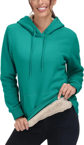 Vista 12 de MAGCOMSEN Sudaderas con capucha para mujer, con forro de sherpa, de vellón, para invierno, cálido, pesado, de algodón, con bolsillo