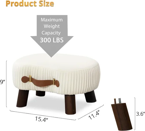 Vista 8 de LUE BONA Taburete pequeño curvado con asa, reposapiés de terciopelo beige y otomanos, moderno reposapiés con patas de madera, taburete con asiento