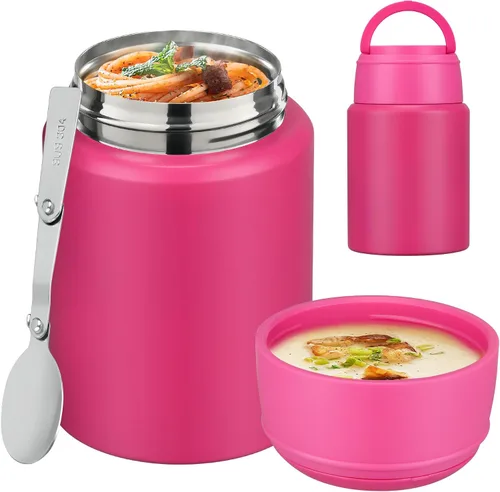 Vista 24 de Termo de sopa para comida caliente para niños, tarro de comida aislado de 16 onzas, contenedor térmico a prueba de fugas para niños, lonchera