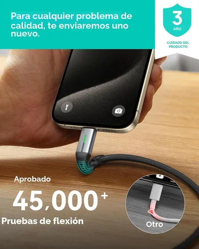 Vista 6 de INIU Cable USB C a USB C de 240 W, cable tipo C de carga rápida [1 pie+1 pie] Nylon Braided, Fast Charging, LED Indicator, USB-C Data Transfer
