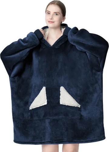 Vista 11 de Touchat - Manta con capucha portátil, sudadera con capucha de forro polar sherpa de gran tamaño con bolsillo gigante y mangas para adulto, regalo
