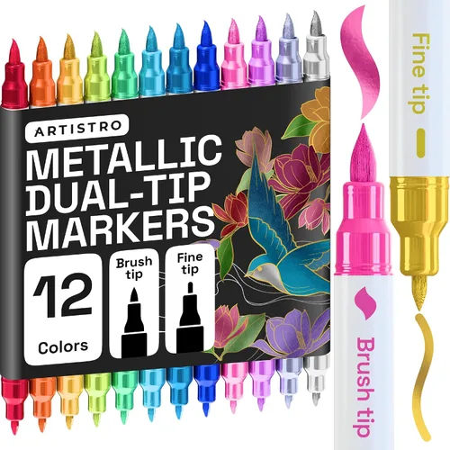 Vista 15 de ARTISTRO 24 marcadores de pintura acrílica plateada, bolígrafos de pintura para dibujo, para tela, rocas, vidrio, madera, moldes, regalo de artes