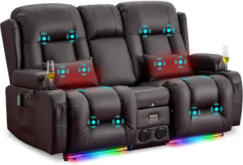 Vista 18 de URRED Sofá reclinable Power Loveseat con masaje y calor, gris ceniza