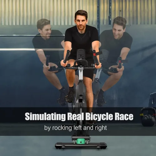 Vista 4 de GYMAX Bicicleta de ejercicio, bicicleta estática de interior con volante de inercia de 40 libras, pantalla LCD, asiento y manillar ajustables