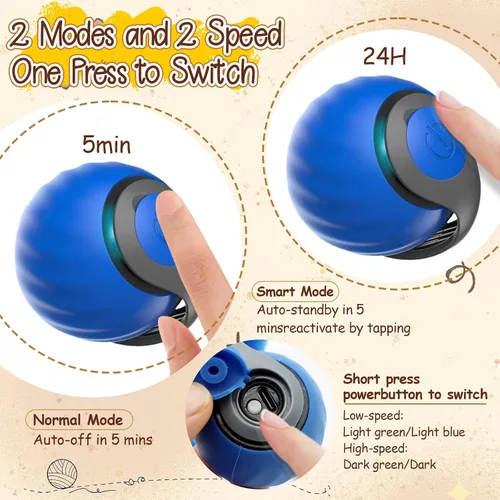 Vista 2 de 1 pelota interactiva de juguete para gatos, cola rápida y cola de gato en movimiento, juguetes interactivos para interiores para aburrimiento, Azul