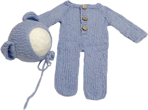 Vista 5 de 2 piezas de accesorios de fotografía para recién nacidos, trajes de fotos para niños, sesiones de fotos de bebé, disfraz de niña con sombrero de oso