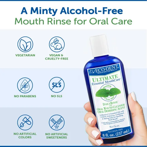 Vista 5 de Eco-Dent Enjuague bucal sin alcohol, menta - Ultimate Essential MouthCare, enjuague bucal para adultos, enjuague bucal de bicarbonato de sodio