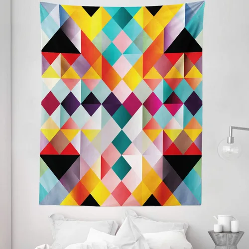 Vista 3 de Lunarable Psychedelic Tapestry, Retro Technology Abstract Geometric Pattern Nineties Design Pixel Art Print, Fabric Wall Hanging Decor for Bedroom