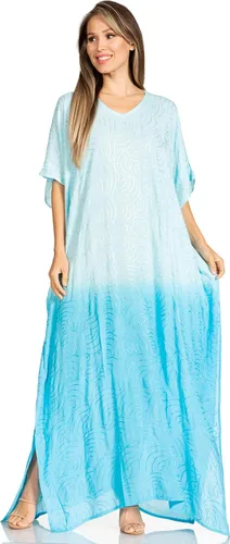 Vista 9 de Sakkas Pilar Petite - Vestido de caftán largo casual de manga corta para mujer, estilo caftán 12-grisblanco