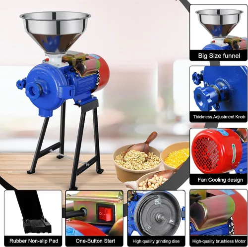 Vista 5 de Molino Eléctrico de Granos 3000W, Molino de Cereales Secos 110V con Embudo, Molino Eléctrico Comercial para Pienso Molino Seco, Molino de Arroz Maíz