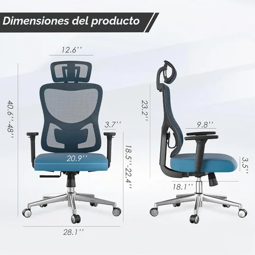 Vista 2 de Soohow Silla de oficina ergonómica, silla de escritorio de malla con reposabrazos, silla de oficina de respaldo alto con soporte lumbar ajustable