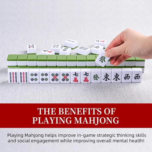 Vista 5 de 34MM chino verde medio Mahjong establece 144+2 azulejos de melamina 1.3 "azulejo con caja de transporte portátil completo juego de mahjong